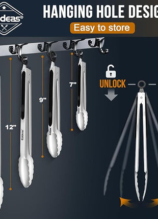 Grill Tongs - BBQ Tongs Heat Resistant 600 Degrees, Heavy Duty Metal, Perfect for Cooking, Grilling, Set of 4, 7",9",12" & 14 inch Black