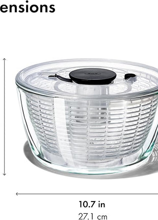 OXO Good Grips Glass Salad Spinner - Large 6.22-Qt Lettuce & Fruit Washer, Borosilicate Glass Bowl, BPA-Free, Easy Pump