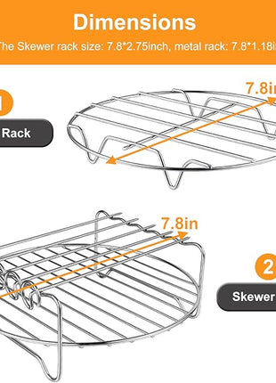 Air Fryer Rack for Air Fryer Oven, Set of 2 Multi-purpose Accessories Metal Double Layer Wire Rack with Skewer for Ninja Power XL Cosori Instant Pot Gourmia Chefman, Dishwasher Safe
