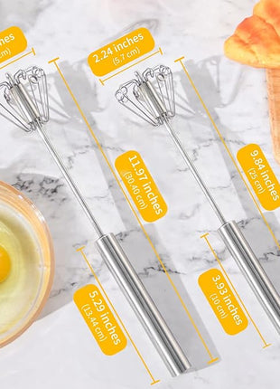 Newness Egg Whisk, [2 Pack 10in & 12in] Stainless Steel Hand Push Whisk Blender for Home - Versatile Tool for Egg Beater, Milk Frother, Hand Push Mixer Stirrer - Kitchen Utensil for Blending, Whisking