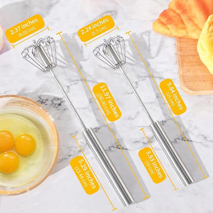 Newness Egg Whisk, [2 Pack 10in & 12in] Stainless Steel Hand Push Whisk Blender for Home - Versatile Tool for Egg Beater, Milk Frother, Hand Push Mixer Stirrer - Kitchen Utensil for Blending, Whisking