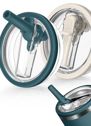 40oz Flip Straw Leak Proof Lid for Stanley H2.0 Quencher Protour Tumbler, 2 Pack Spill Proof Lid Replacement Straw Cover Top for 40 OZ Stanley Cup Accessories (Ash, Blue Spruce)