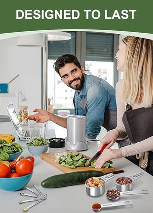 Measuring Cups and Spoons Set, 7 Stainless Steel Nesting Measuring Cups & 7 Spoons, 5 Mini Measuring Spoons & 2 Detachable Rings, Kitchen Gadgets for Cooking & Baking, Set of 21