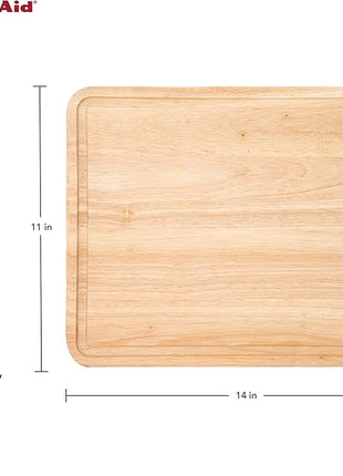 KitchenAid Classic Rubberwood Cutting Board with Perimeter Trench, Reversible Chopping Board, 11-inch x 14-Inch, Natural
