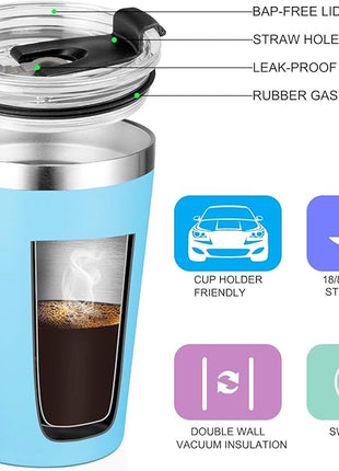 VEGOND 12oz Tumbler Stainless Steel Tumbler bulk Vacuum Insulated Double Wall Travel Tumbler with Lid and Straw Reusable Tumbler, Sky blue 6 Pack