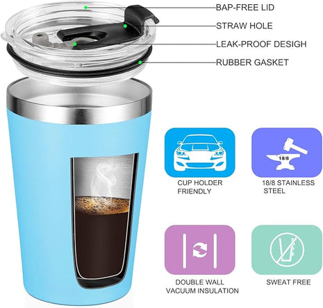 VEGOND 12oz Tumbler Stainless Steel Tumbler bulk Vacuum Insulated Double Wall Travel Tumbler with Lid and Straw Reusable Tumbler, Sky blue 1 Pack