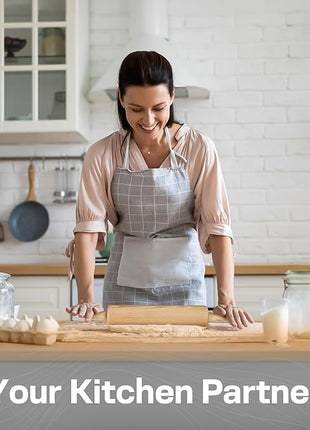 Wooden Rolling Pin 17.6 Inch with Rotating Ergonomic Handles – Classic Beech Wood Dough Roller for Baking Pizza, Pastry, Bread, and Cookies