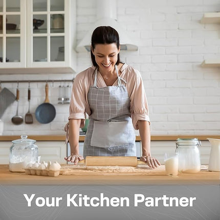 Wooden Rolling Pin 17.6 Inch with Rotating Ergonomic Handles – Classic Beech Wood Dough Roller for Baking Pizza, Pastry, Bread, and Cookies