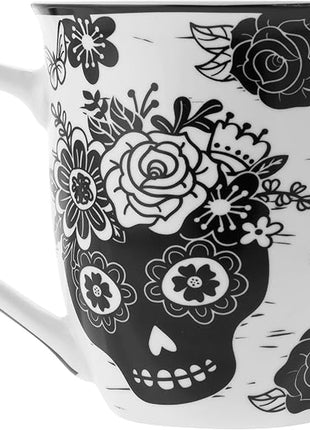 Karma Gifts 14 oz Black and White Boho Mug Sugar Skull - Cute Coffee and Tea Mug - Ceramic Coffee Mugs for Women and Men