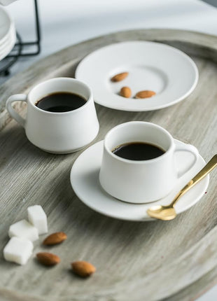 YHOSSEUN Espresso Cups Set with Saucers and Metal Stand Coffee Cup Set of 6 4 oz Cappuccino Cups Teacup for Tea Party - White