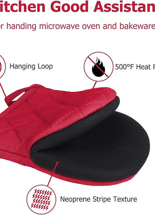 Oven Mitts and Pot Holders Set, Pack of 4, Heat Resistant Silicone Kitchen Mini Oven Mittens for 500 Degrees, Mini Oven Gloves and Hot Pads for Baking Grilling Barbecue Microwave Machine Washable