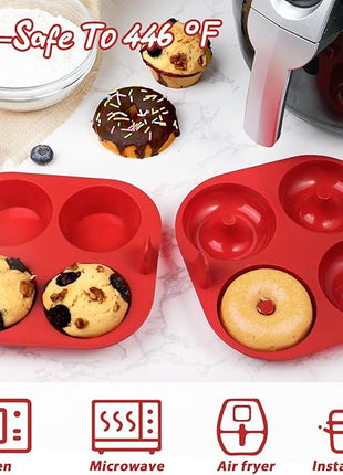 Webake Silicone Air Fryer Muffin Pan and Donut Pan, Make 2.8" Standard Size Cupcakes and Donuts, Nonstick BPA-Free, Set of 2