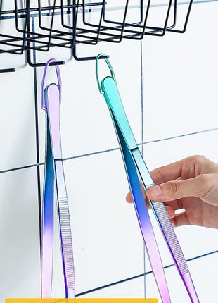 JETKONG 2 Pcs 12-Inch Culinary Tweezers Food Tweezers Kitchen Tweezer Tongs for Cooking (Rainbow)
