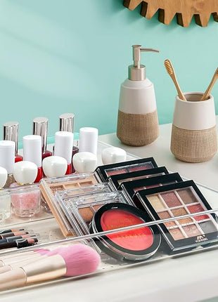 Criusia Drawer Organizer Set, Acrylic Non Slip Non Cracking Kitchen Drawer Storage Tray Large Size Divider, Multifunctional Storage for Cosmetics, Bathroom, Tools, Kitchen and Office (8 PACK)