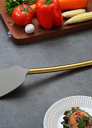Berglander Non-stick Silicone Solid Turner, Titanium Gold Plating handle, Barbecue Spatula for Cooking, Dishwasher Safe, Easy to Clean