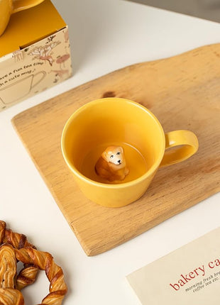 DIHOclub Dog Coffee Cup Hidden Ceramic Animal Inside Mug,Cute Cartoon Handmade Figurine Mugs,Holiday and Birthday Gift for Coffee Milk Tea Lovers,12 Oz(yellow)