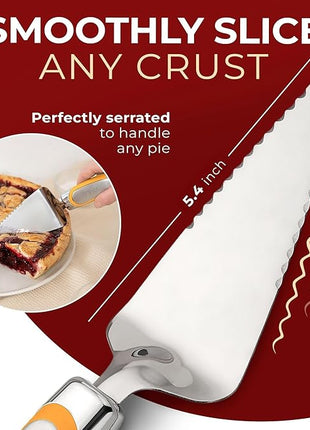 Orblue Pie Server, Essential Kitchen Tool, Serrated on Both Sides, Great for Right or Left Handed Chef, Stainless Steel Flatware, Cake Cutter, Orange