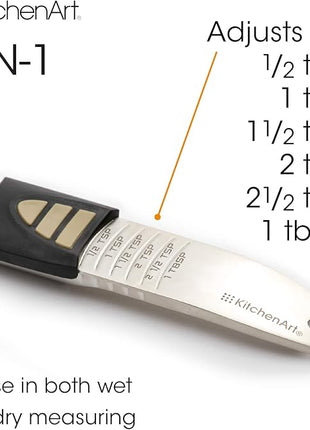 KitchenArt Professional Series Tablespoon, Champagne Satin Measuring Spoon, Adjustable from 1/2 Teaspoon to 1 Tablespoon, White & Black