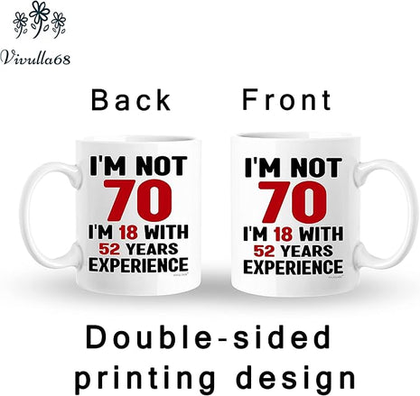 Vivulla68 70th Birthday Mug 11oz, 70 Year Old Birthday Gifts for Men - Funny Gift for Women, Men - Vintage 1955 Coffee Cup - Unique Present for Man, Woman, Mom, Dad, Grandma, Grandpa - Turning 70 Idea