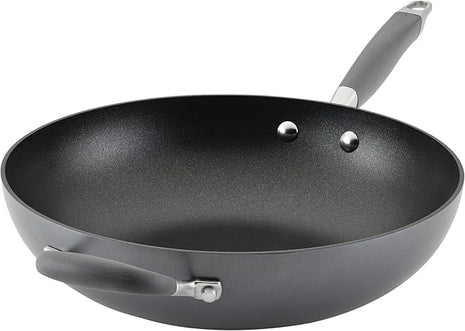 Anolon Advanced Home Hard Anodized Nonstick Pan, Stir Fry w/Helper Handle (12"), Moonstone