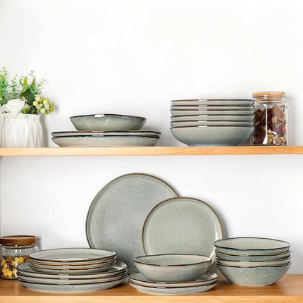 AmorArc Ceramic Dinnerware Sets,Handmade Reactive Glaze Stoneware Plates and Bowls Sets,Highly Scratch Resistant | Dishwasher & Microwave Safe Dishes Set,Service for 6 (18pc)