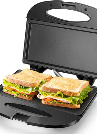 Aigostar Sandwich Maker with Non-stick Deep Grid Surface for Egg, Ham, Steaks Compact Electric Grill Tostadora de Pan Black, ETL Certificated, Roy