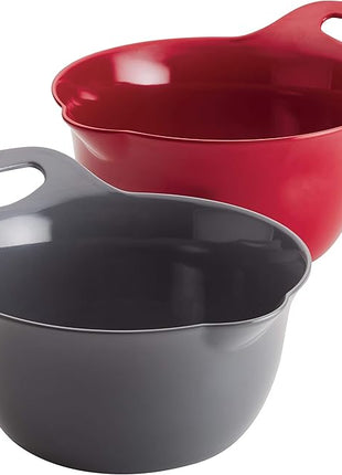 Rachael Ray Tools and Gadgets Nesting / Stackable Mixing Bowl Set with Pour Spouts and Handle - 4 and 5 Quarts, Red and Gray