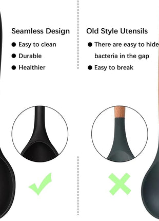 Silicone Cooking Spoon, Nonstick Kitchen Spoons for Cooking, Slotted and Solid Serving Spoon Heat Resistant, Silicone Mixing Spoons Basting for Nonstick Cookware 4 Pack