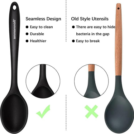 Silicone Cooking Spoon, Nonstick Kitchen Spoons for Cooking, Slotted and Solid Serving Spoon Heat Resistant, Silicone Mixing Spoons Basting for Nonstick Cookware 4 Pack