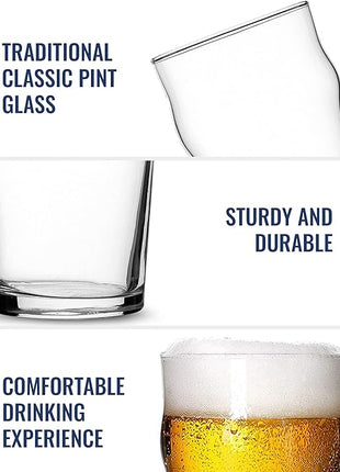 Bormioli Rocco Nonix Set Of 4 20 Oz Pint Glasses | British Pub Style Beer Glasses | Easy Stacking in The Cupboard | Premium Craft Beer Glasses Made In Spain