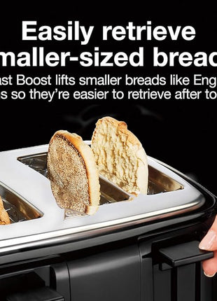 Proctor Silex Deluxe Hot Sandwich Maker, Nonstick Plates, Stainless Steel & 4 Slice Toaster, Cool-Touch Walls, Shade Selector, Toast Boost, Auto Shut-off and Cancel Button, Black