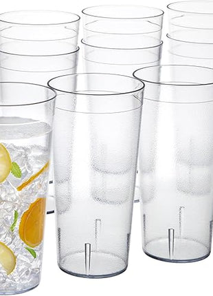 US Acrylic Café Plastic Reusable Tumblers (Set of 12) 32-ounce Iced-Tea Cups Clear | Value Set of Restaurant Style Drinking Glasses, Stackable, BPA-free, Made in the USA | Top-rack Dishwasher Safe