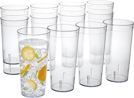 US Acrylic Café Plastic Reusable Tumblers (Set of 12) 32-ounce Iced-Tea Cups Clear | Value Set of Restaurant Style Drinking Glasses, Stackable, BPA-free, Made in the USA | Top-rack Dishwasher Safe