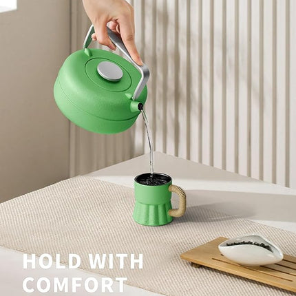 Toptier Teapot with Removable Infuser, Cast Iron Tea Kettle Stovetop Safe, Solid Geometry Cylinder Design Tea Pot Coated with Enameled Interior for 27 Ounce (800 ml), Emerald Green