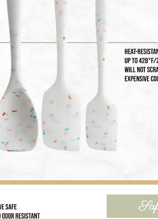 Trudeau Confetti Silicone Utensil Set – 11" Spatula, 11" Spoonula & 8" Small – Reinforced hybrid flexible silicone, BPA-free, heat resistant to 428°F, ergonomic & dishwasher safe.