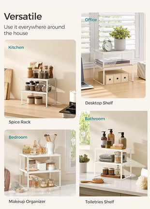 SONGMICS Spice Racks, Set of 4 Metal Cabinet Shelf Organizers, Countertop Organizers, Shelf Risers, Stackable, Expandable, Oatmeal Beige UKCS006K01