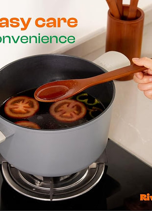 Riveira Premium Brown Bamboo Wooden Spoons for Cooking Set of 3 – Premium Brown Bamboo Wooden Cooking Utensils, Wooden Spatula, Wooden Spoon - Premium Quality Wooden Utensil Set for Non-Toxic Cooking