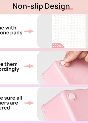 Vtopmart 44 PCS Plastic Drawer Organizers Set, 4-Size Versatile Bathroom and Vanity Organizer Trays, Non-Slip Storage Containers for Makeup, Jewelries, Bedroom，Kitchen Utensils and Office, Pink