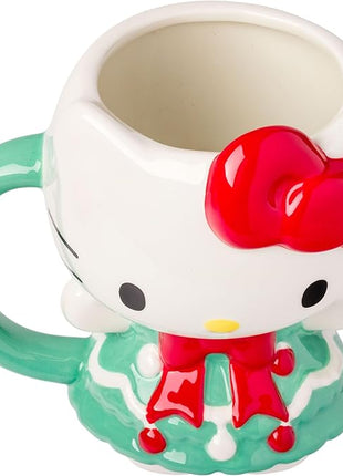 Silver Buffalo Sanrio Hello Kitty Holiday Christmas Tree Dress 3D Sculpted Ceramic Mug, 20 Ounces