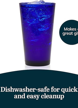 Libbey Cobalt Blue Drinking Glasses, Classic Design Flare Tumbler Glasses Set of 8, Dishwasher Safe Glass Drinking Glasses for Beverages