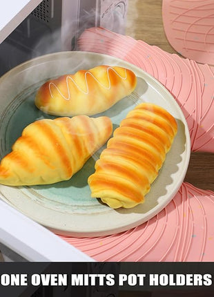 4 Pieces Oven Mitts of Macaron Color Thickened Non-Slip Silicone Kitchen Gloves, Heat Resistant up to 750F, Essential for Kitchen Baking (Pink)