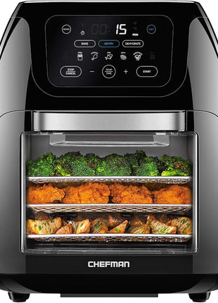 CHEFMAN Multifunctional Digital Air Fryer+ Rotisserie, Dehydrator, Convection Oven, 17 Touch Screen Presets Fry, Roast, Dehydrate, Bake, XL 10L Family Size, Auto Shutoff, Large Easy-View Window, Black