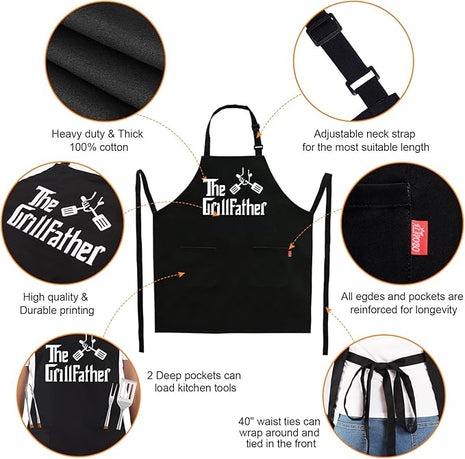 Grill Aprons for Men Dad - The Grill father Apron - Funny Chef Cooking Grilling BBQ Apron with 2 Pockets - Birthday Fathers Day Christmas Gifts for Dad