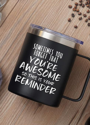NOWWISH Inspirational Gifts for Men Women, Sometimes You Forget You're Awesome Coffee Mug, Thank You Gifts, Funny Birthday Gifts for Husband Dad, Coworker, Friends on Fathers Day, Black