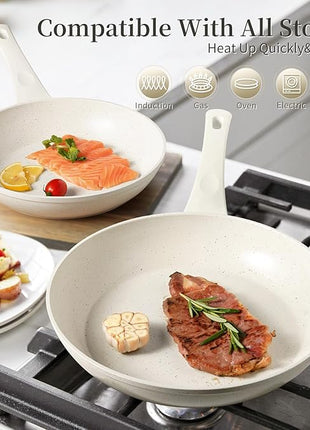 Innerwell Ceramic Non Stick Frying Pan - Non Stick Skillet Frying Pans, Safe&No Toxic Egg Omelette Frying Pan, Large Nonstick Cookware Chef's Pan, Induction Compatible, PFOA&PFAS Free(11inch, White)