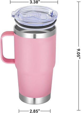 20 oz Stainless Steel Tumbler with Handle Bulk Metal Insulated Tumblers Travel Coffee Mug with Handle Double Wall Tumbler Cup with Lid and Straw, Pink 6 Pack