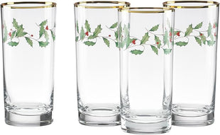Lenox 849605 Holiday 4-Piece Highball Glass Set, Christmas Dinnerware, Hosting