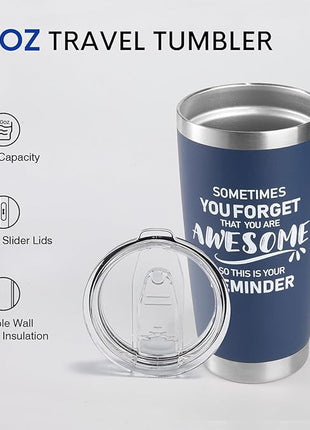 NOWWISH 20oz Navy Blue Tumbler, Sometimes You Forget You're Awesome Inspirational Stainless Steel Cup, Stocking Stuffer for Men, Ideal Christmas Birthday Gift for Him Husband Boyfriend