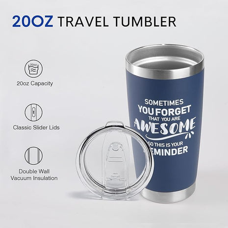 NOWWISH 20oz Navy Blue Tumbler, Sometimes You Forget You're Awesome Inspirational Stainless Steel Cup, Stocking Stuffer for Men, Ideal Christmas Birthday Gift for Him Husband Boyfriend