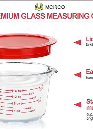 M MCIRCO 6 Pcs Glass Measuring Cups with Lids Set, 1-Cup, 2-Cup, 4-Cup Measuring Jugs with Handle, Nesting Liquid Measuring Cups for Kitchen